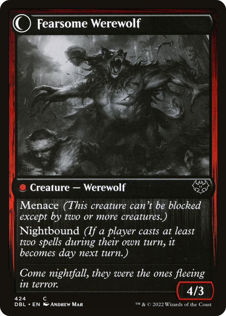 Magic: The Gathering - Fearful Villager // Fearsome Werewolf Foil - Innistrad: Double Feature
