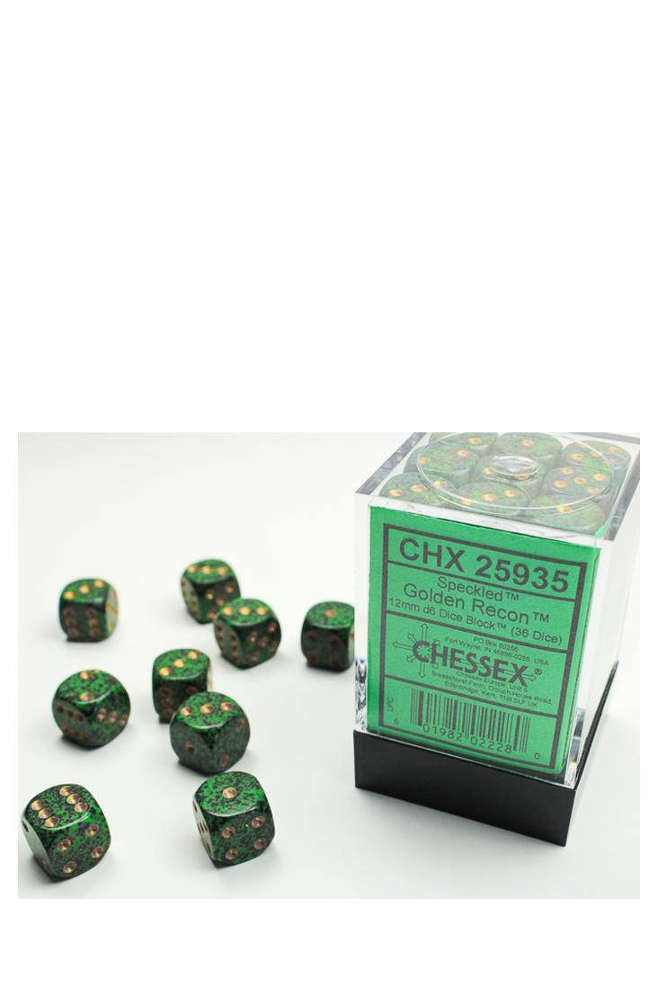 Chessex - 36er-Pack 12mm D6 Würfel - Speckled Golden Recon