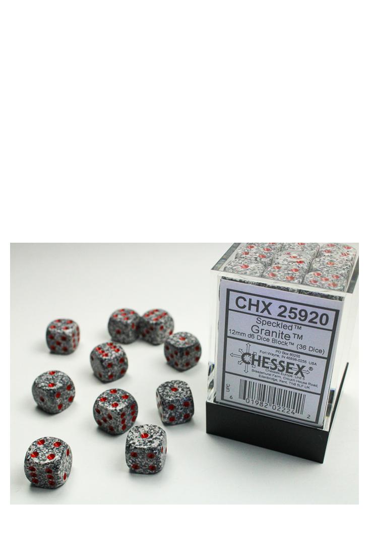 Chessex - 36er-Pack 12mm D6 Würfel - Speckled Granite