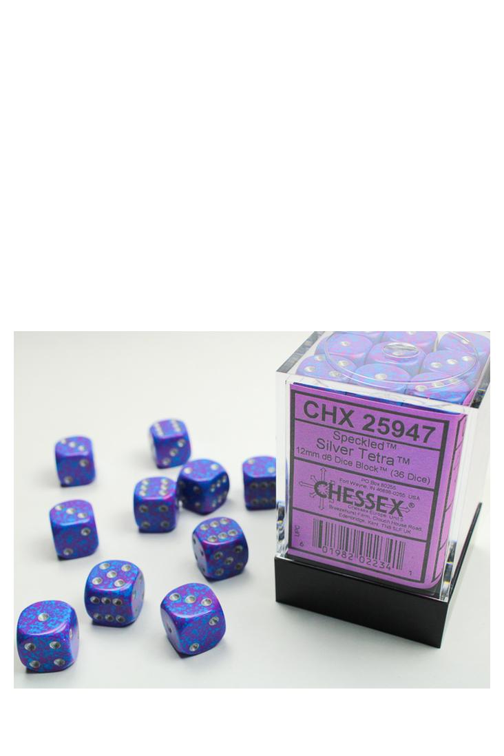 Chessex - 36er-Pack 12mm D6 Würfel - Speckled Silver Tetra
