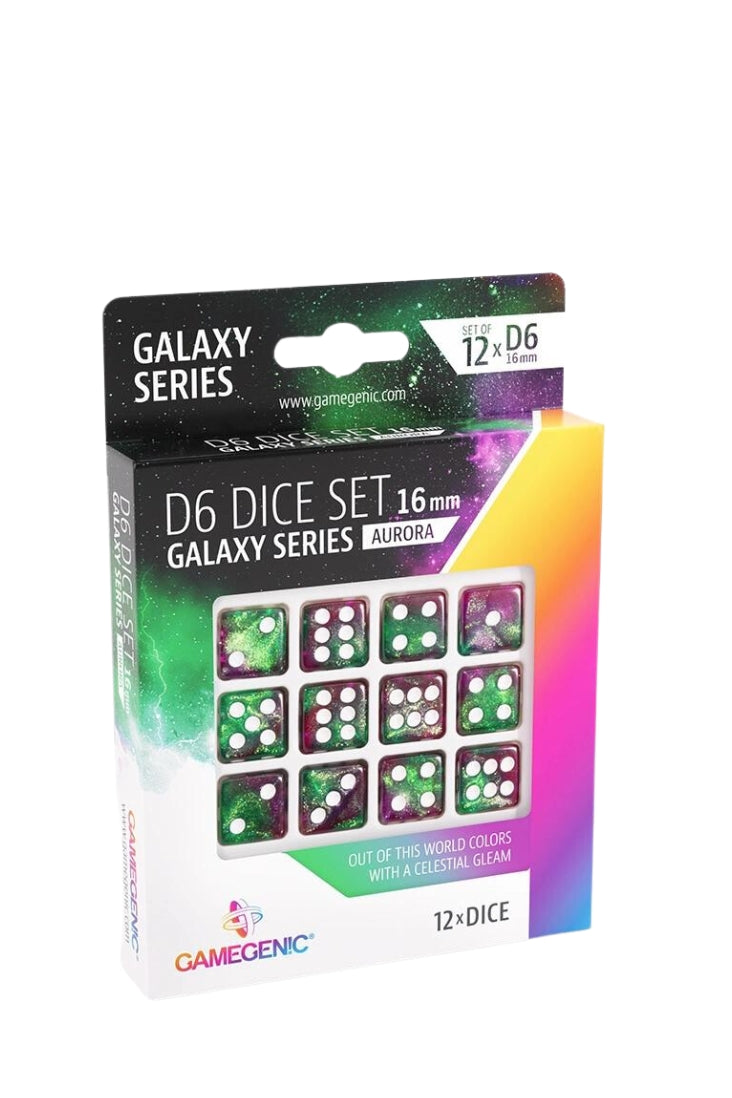 12er-Pack 16mm D6 Würfel - Galaxy Series - Aurora