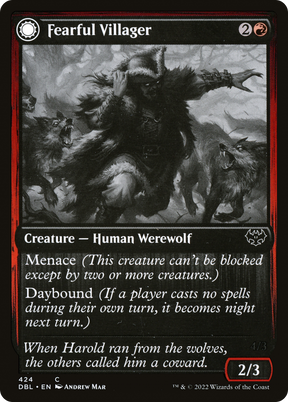 Magic: The Gathering - Fearful Villager // Fearsome Werewolf Foil - Innistrad: Double Feature