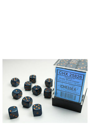 Chessex - 36er-Pack 12mm D6 Würfel - Dusty Blue - Copper
