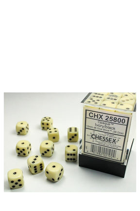 Chessex - 36er-Pack 12mm D6 Würfel - Elfenbeinfarben - Schwarz