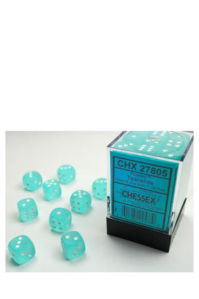 Chessex - 36er-Pack 12mm D6 Würfel - Frosted Teal - White