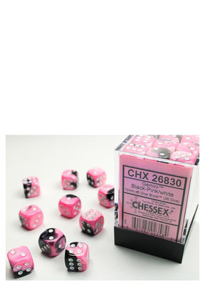Chessex - 36er-Pack 12mm D6 Würfel - Gemini Black-Pink - White