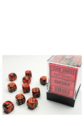 Chessex - 36er-Pack 12mm D6 Würfel - Gemini Black-Red - Gold