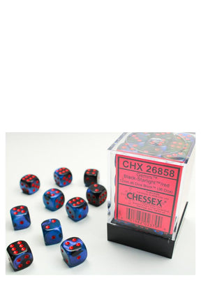 Chessex - 36er-Pack 12mm D6 Würfel - Gemini Black-Starlight - Red