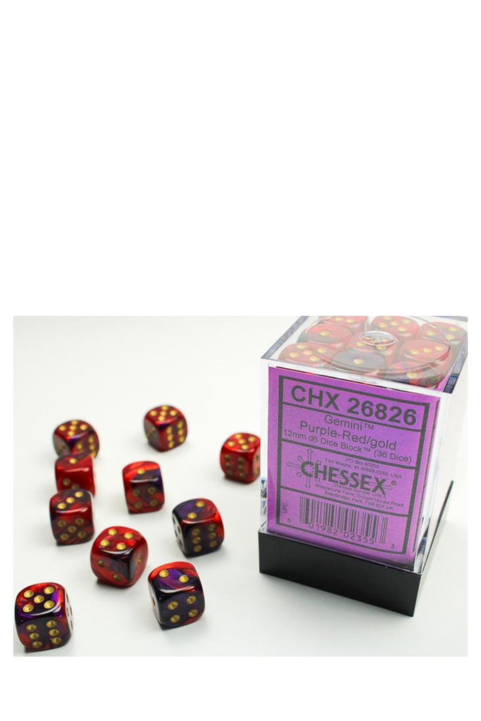 Chessex - 36er-Pack 12mm D6 Würfel - Gemini Purple-Red - Gold