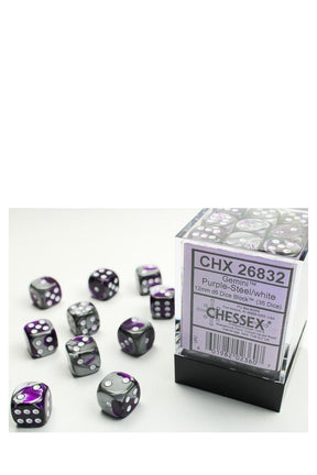 Chessex - 36er-Pack 12mm D6 Würfel - Gemini Purple-Steel - White