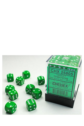 Chessex - 36er-Pack 12mm D6 Würfel - Grün - Weiss