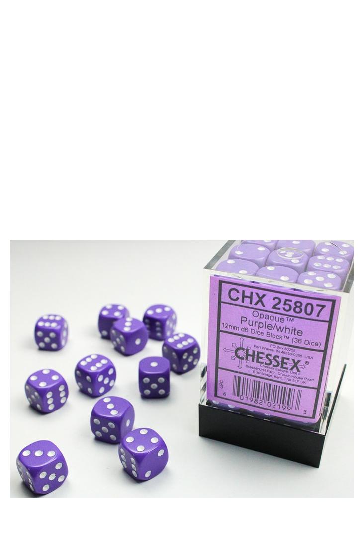 Chessex - 36er-Pack 12mm D6 Würfel - Hellviolett - Weiss