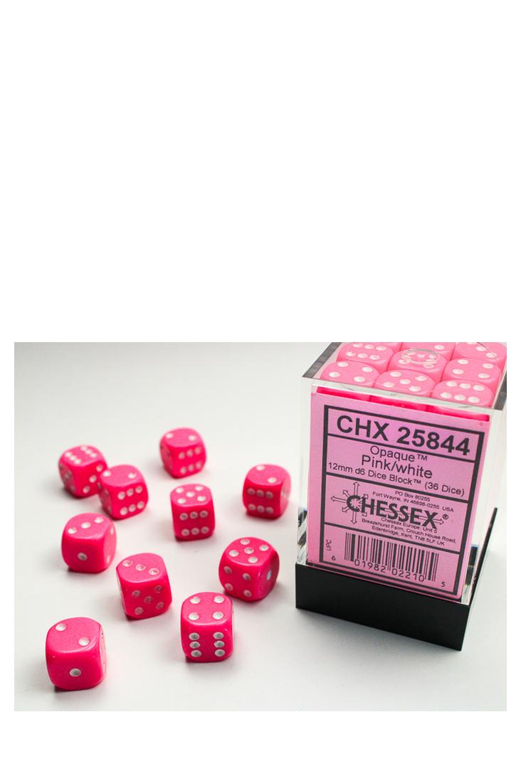 Chessex - 36er-Pack 12mm D6 Würfel - Pink - Weiss