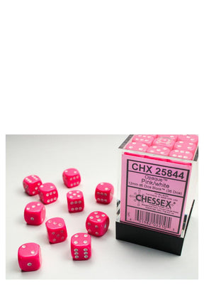 Chessex - 36er-Pack 12mm D6 Würfel - Pink - Weiss