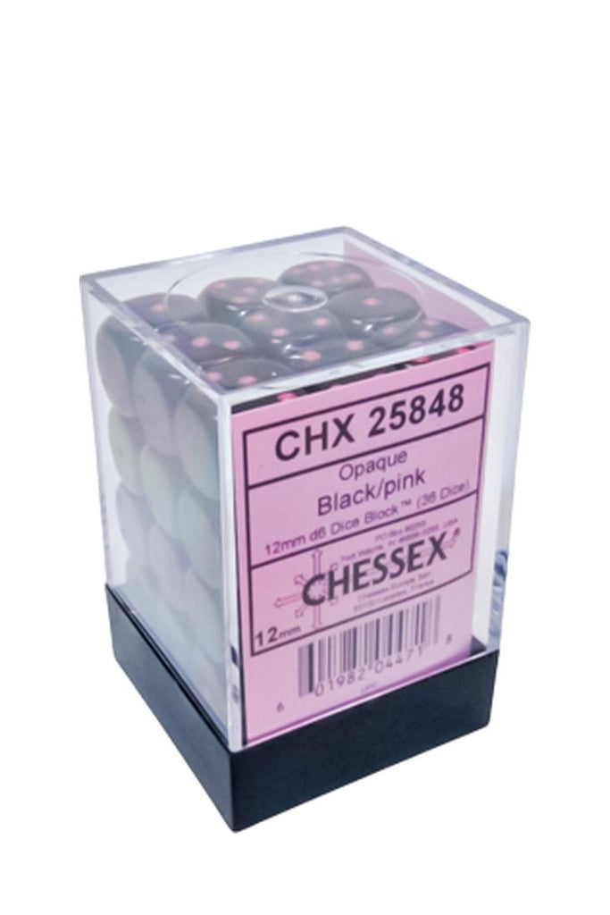 Chessex - 36er-Pack 12mm D6 Würfel - Schwarz - Pink