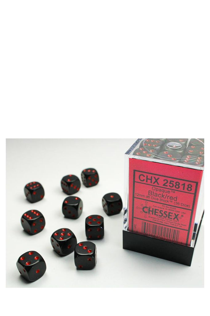Chessex - 36er-Pack 12mm D6 Würfel - Schwarz - Rot