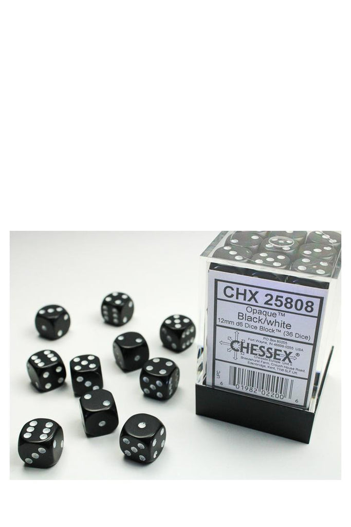 Chessex - 36er-Pack 12mm D6 Würfel - Schwarz - Weiss