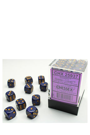 Chessex - 36er-Pack 12mm D6 Würfel - Speckled Golden Cobalt
