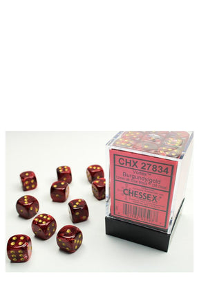 Chessex - 36er-Pack 12mm D6 Würfel - Vortex Burgundy - Gold