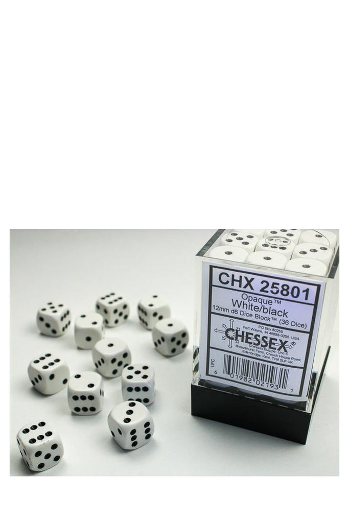 Chessex - 36er-Pack 12mm D6 Würfel - Weiss - Schwarz
