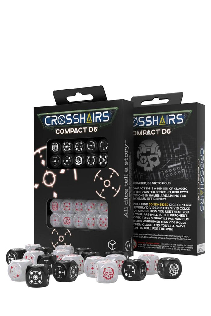 Q Workshop - 20er-Pack 14mm D6 Crosshairs Compact Würfel - Schwarz - Perle