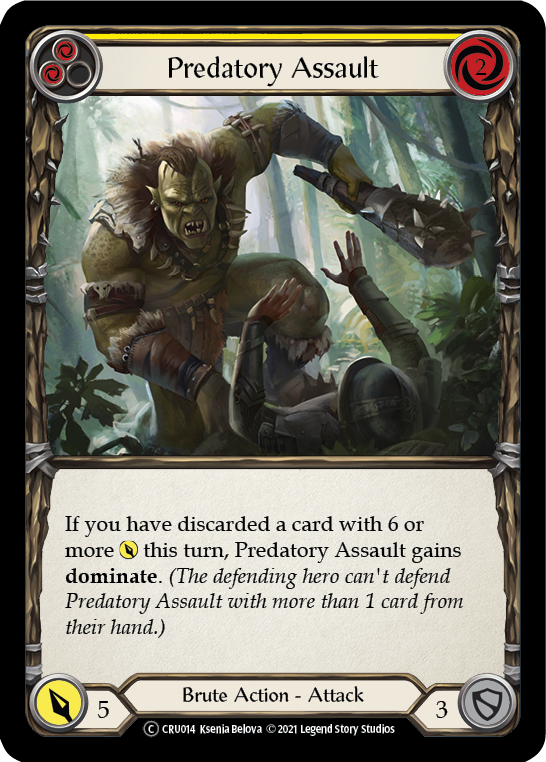 Flesh and Blood - Predatory Assault (Yellow) Rainbow Foil - Crucible of War Unlimited