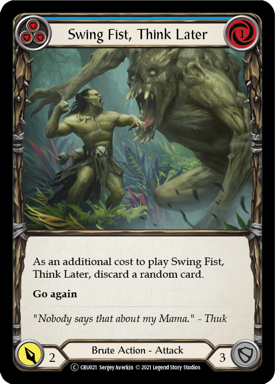 Flesh and Blood - Swing Fist, Think Later (Blue) Rainbow Foil - Crucible of War Unlimited