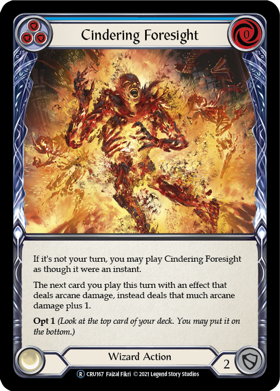 Flesh and Blood - Cindering Foresight (Blue) Rainbow Foil - Crucible of War Unlimited