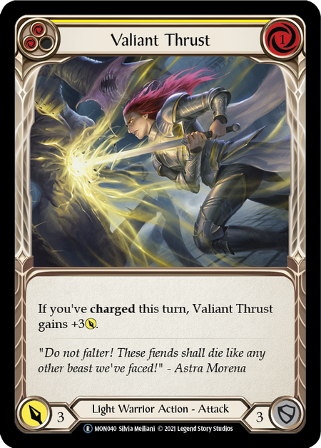 Flesh and Blood - Valiant Thrust (Yellow) Rainbow Foil - Monarch Unlimited