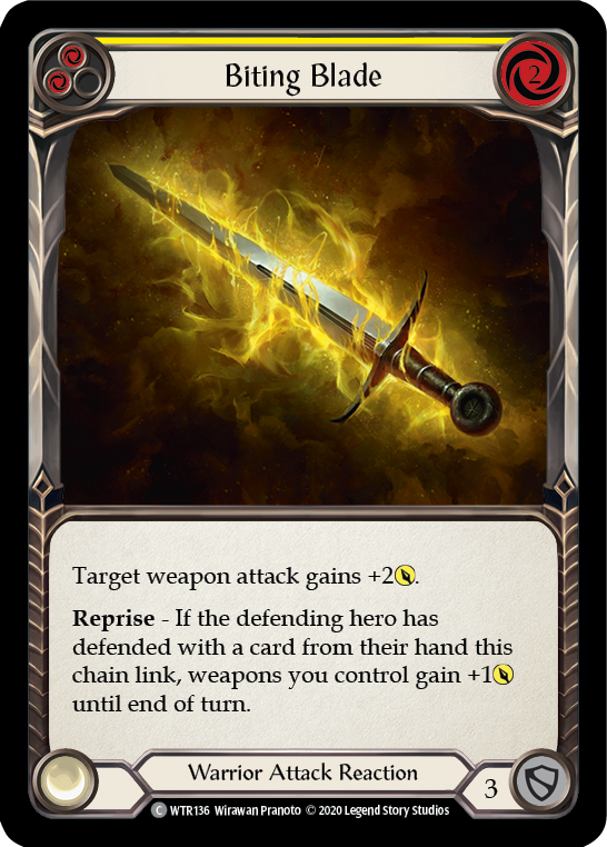 Flesh and Blood - Biting Blade (Yellow) Rainbow Foil - Welcome to Rathe Unlimited