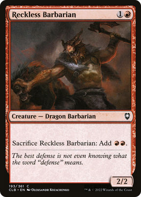 Magic: The Gathering - Reckless Barbarian - Commander Legends: Battle for Baldur's Gate